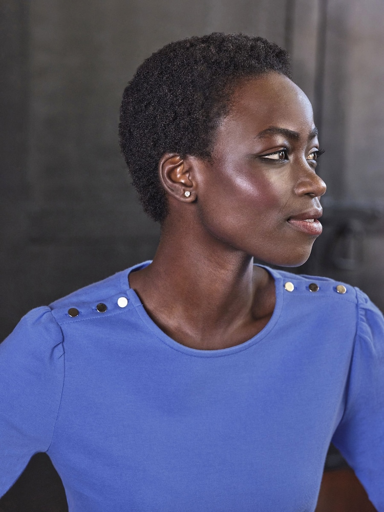 Long Sleeve Cotton Blend Button Shoulder Top - Image 3 of 3