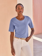Pure Collection Blue Supersoft 100% Cotton Crew Neck T-shirts - Image 1 of 3