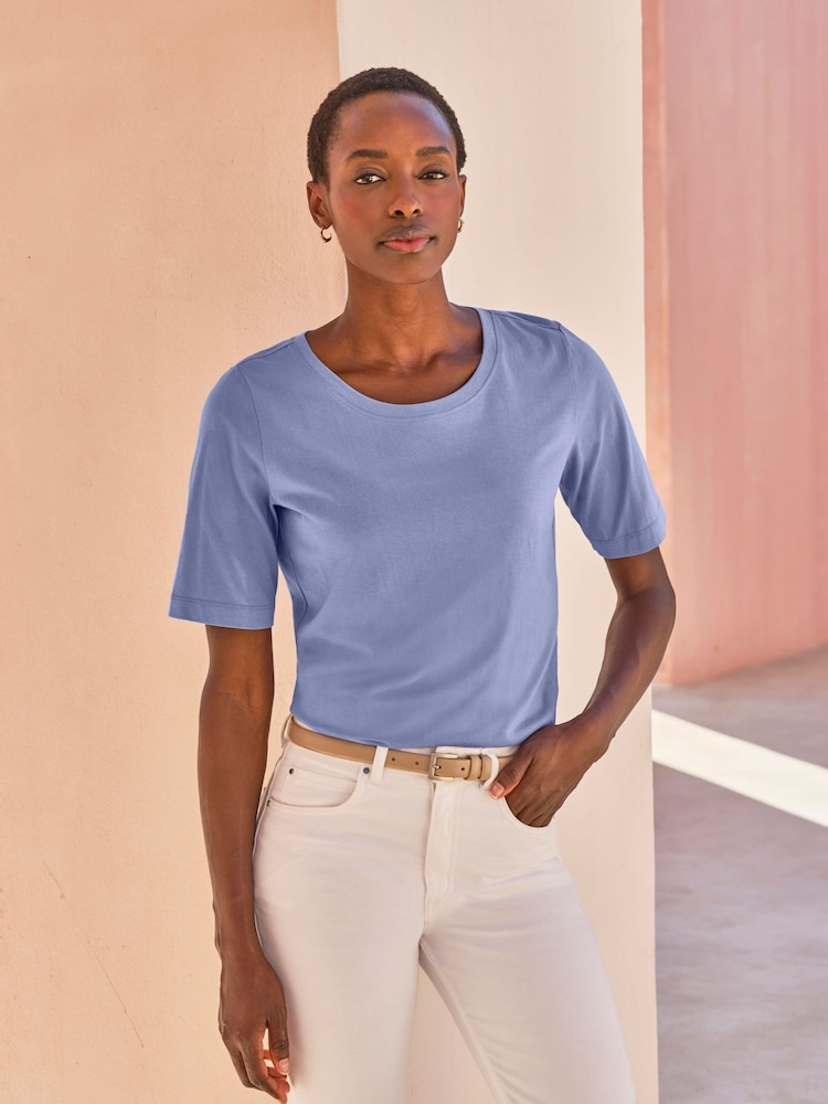 Pure Collection Blue Supersoft 100% Cotton Crew Neck T-shirts - Image 1 of 3