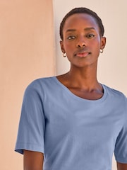 Pure Collection Blue Supersoft 100% Cotton Crew Neck T-shirts - Image 3 of 3