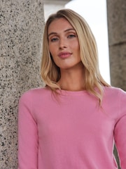 Pure Collection Pink Cashmere Crew Neck Slim Fitting Long Sleeve Sweater - Image 3 of 3