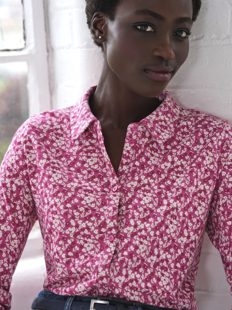Pure Collection Pink Jersey Long Sleeve Button Through Shirt - Image 2 of 3