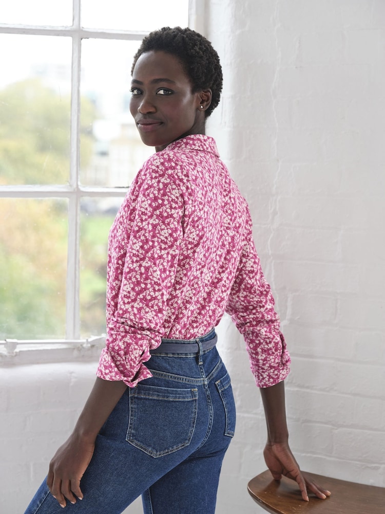 Pure Collection Pink Jersey Long Sleeve Button Through Shirt - Image 3 of 3