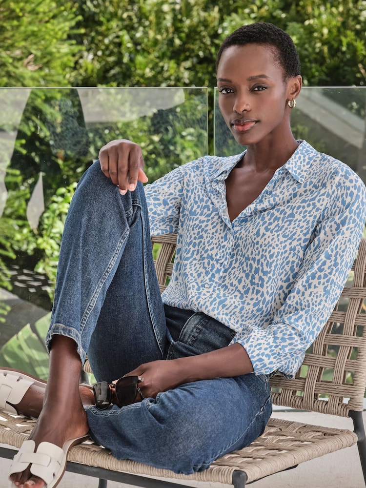 Pure Collection Blue Washed Pure Silk Shirt - Image 1 of 3 Pure Collection Blue Washed Pure Silk Shirt - Image 1 of 3