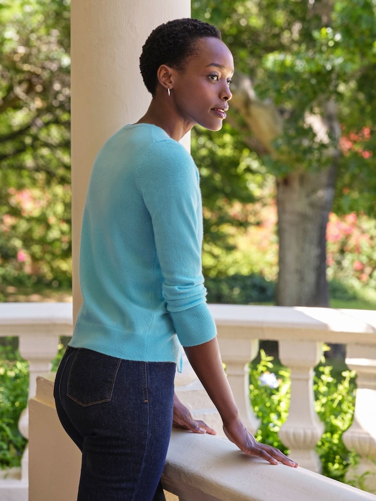 Pure Collection Blue Crew Neck Slim Fitting Long Sleeve Cardigan - Image 2 of 3