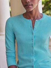 Pure Collection Blue Crew Neck Slim Fitting Long Sleeve Cardigan - Image 3 of 3