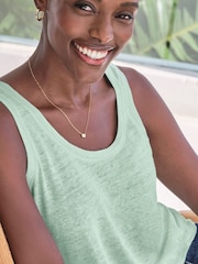 Pure Collection Green Luxury 100% Linen Vest with Coverstitch Detail & Shaped Hemline - Image 3 of 3