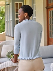 Pure Collection Slim Fit Blue Cashmere Ruffle Long Sleeve V-Neck Cardigan - Bild 2 von 3