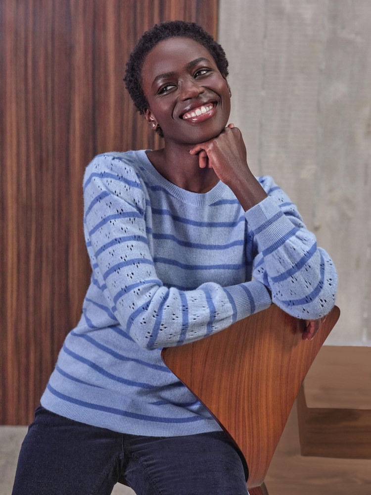 Pure Collection Blue Fine Stripe Gassato Crew Neck Sweater - Image 1 of 3