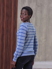 Pure Collection Blue Fine Stripe Gassato Crew Neck Sweater - Image 2 of 3