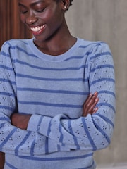 Pure Collection Blue Fine Stripe Gassato Crew Neck Sweater - Image 3 of 3