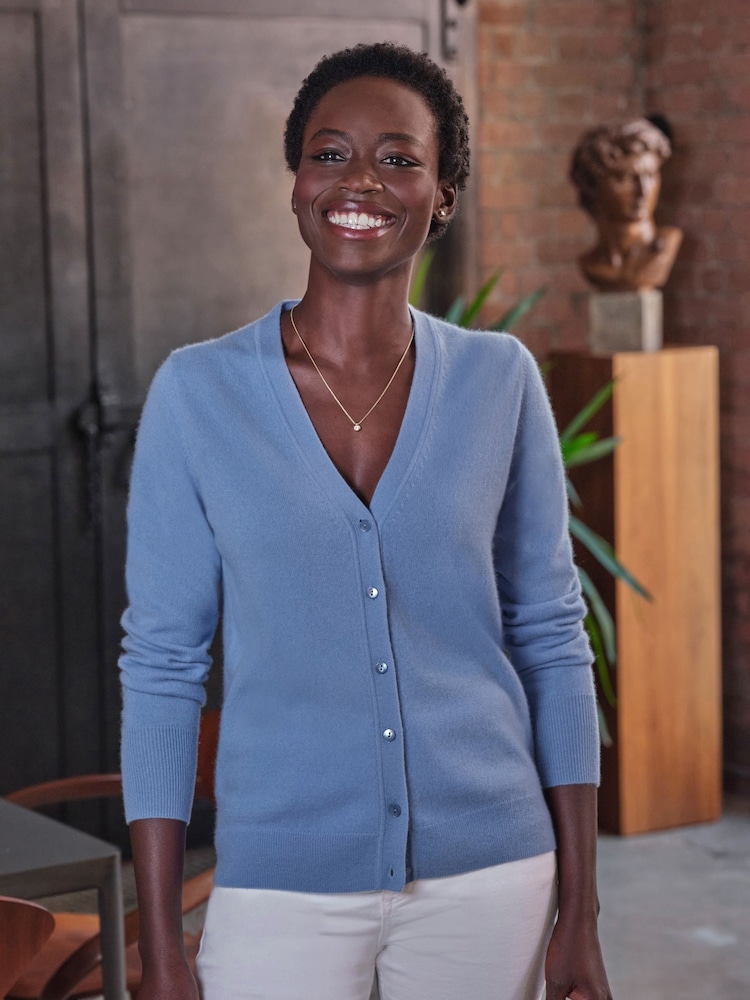 Pure Collection Cashmere V-Neck Slim Fitting Long Sleeve Cardigan - Image 1 of 6