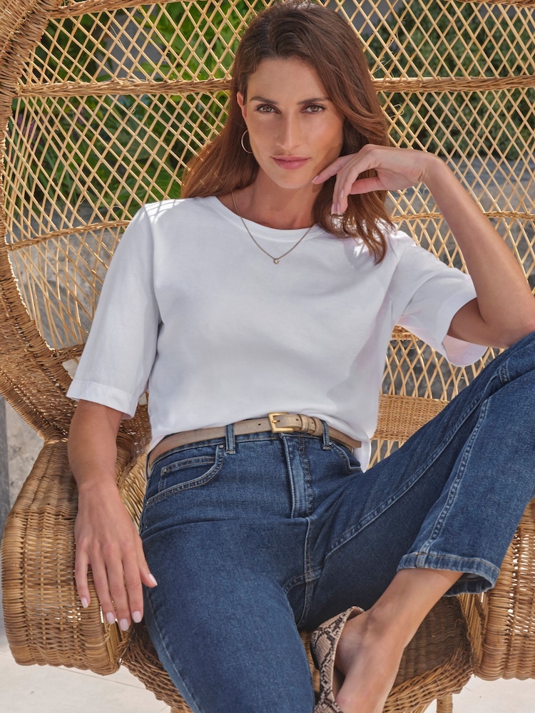 Pure Collection Super Soft Crew Neck 100% Cotton White T-shirts - Image 3 of 3