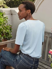 Pure Collection Blue Cotton Blend Button Shoulder Round Neck T-Shirt - Image 2 of 3