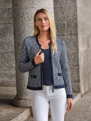 Pure Collection Blue Cotton/Wool Blend Tweedy Zip Crew Neck Easy Fit Jacket - Image 1 of 3