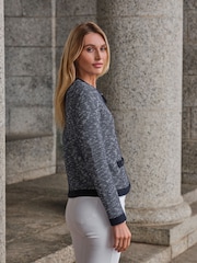 Pure Collection Blue Cotton/Wool Blend Tweedy Zip Crew Neck Easy Fit Jacket - Image 2 of 3