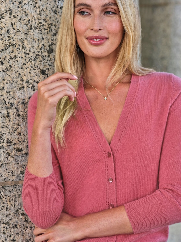 Pure Collection Cashmere V-Neck Slim Fitting Long Sleeve Cardigan - Image 3 of 3