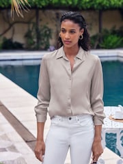 Pure Collection Natural Silk Satin Shirt with Silk Covered Buttons - Image 1 of 3