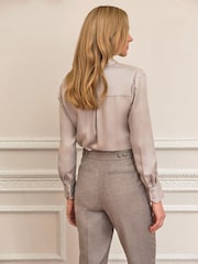Pure Collection Natural Silk Satin Shirt with Silk Covered Buttons - Image 2 of 3