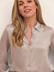 Pure Collection Natural Silk Satin Shirt with Silk Covered Buttons - Image 3 of 3