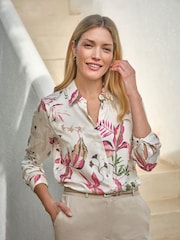 Pure Collection Silk Satin White Shirt with Silk Covered Buttons - Image 1 of 3