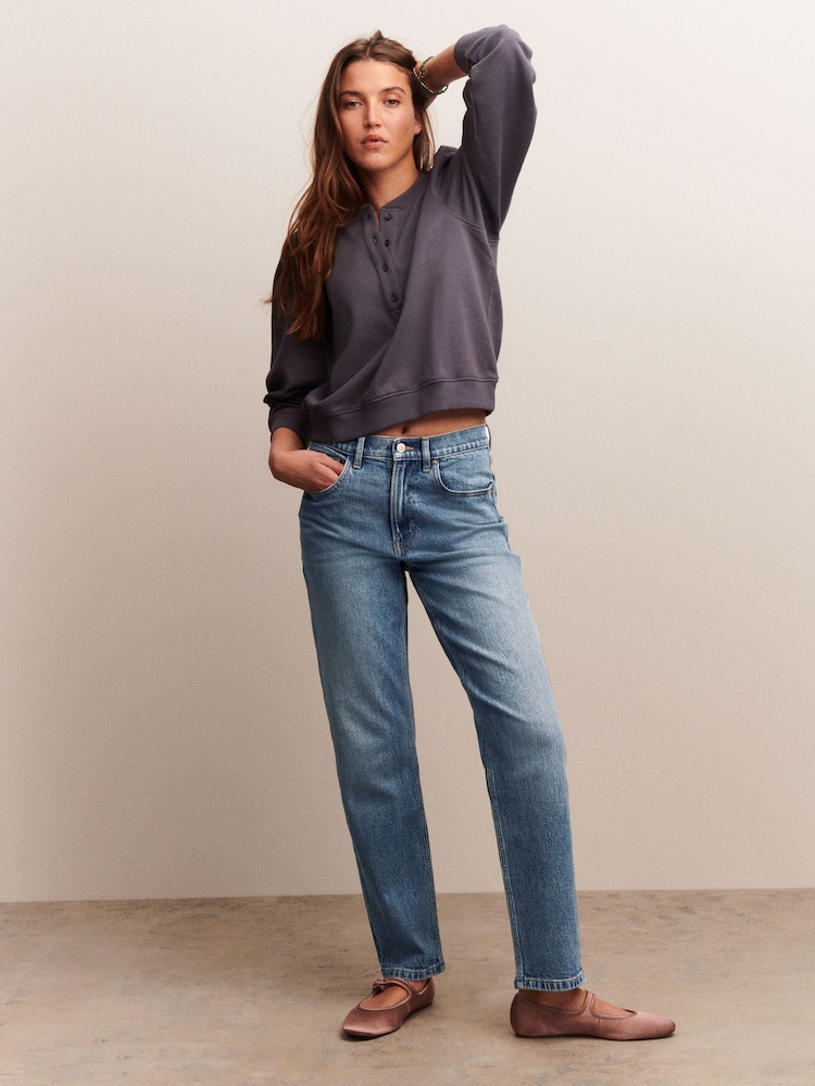 Mid Blue Denim Mom Comfort Stretch Column Jeans - Image 1 of 9