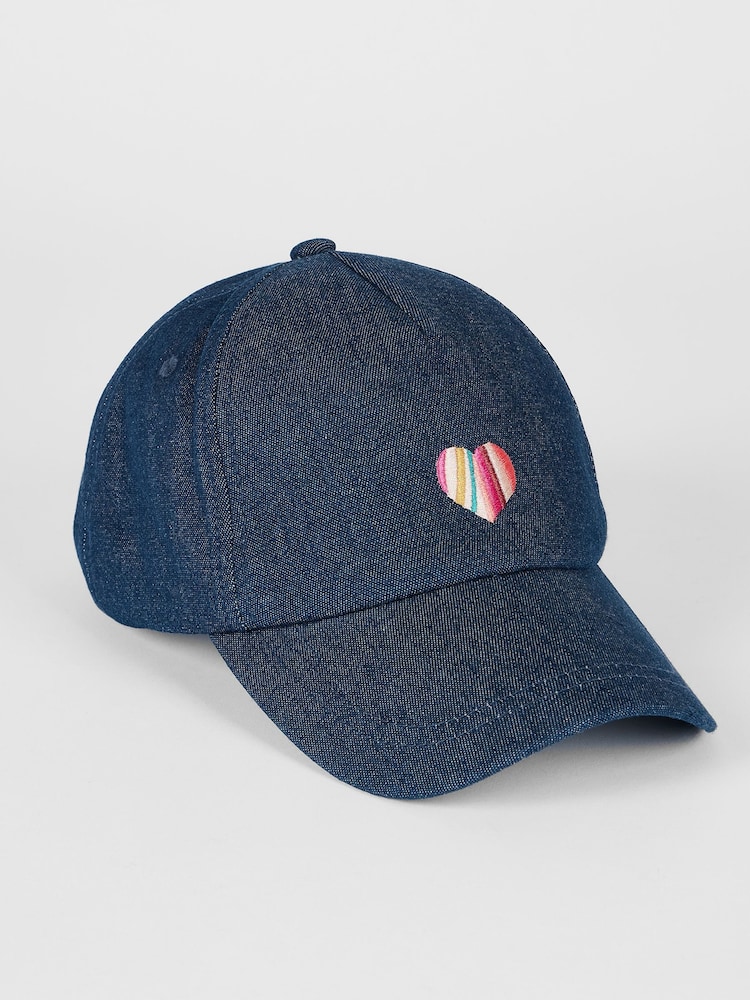 PS Paul Smith Blue Heart Swirl Embroidered Denim Cap - Image 1 of 4