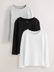 Black/White Long Sleeve Ribbed Tops 3 Pack (3-16yrs) - Image 1 of 7