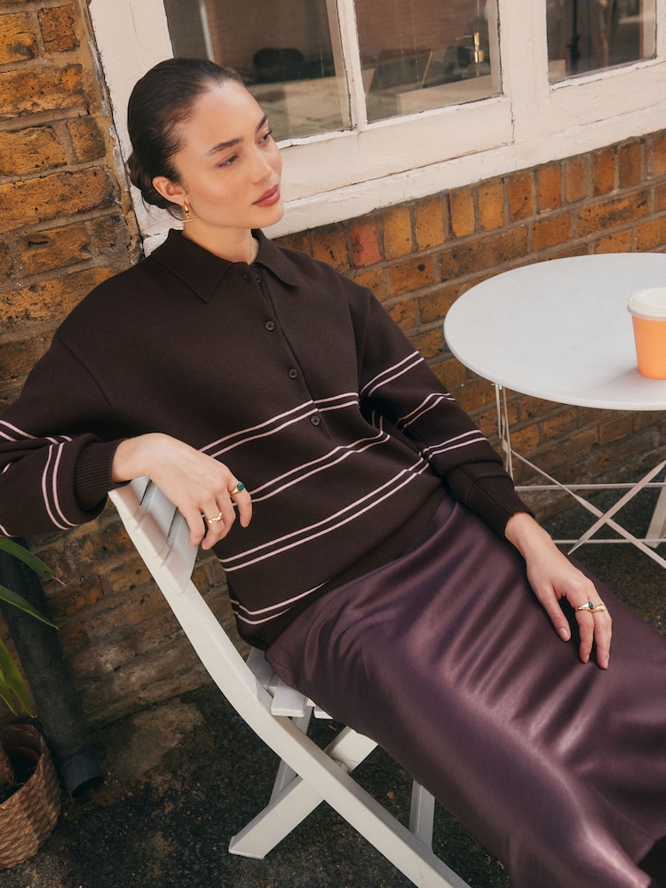 Chocolate Brown Cosy Soft Touch Long Sleeve Polo Neck Jumper Top - Image 2 of 7