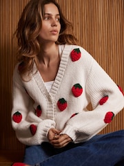 Mint Velvet White Strawberry Knit Cardigan - Image 1 of 8