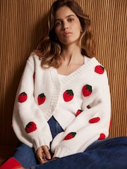 Mint Velvet White Strawberry Knit Cardigan - Image 5 of 8