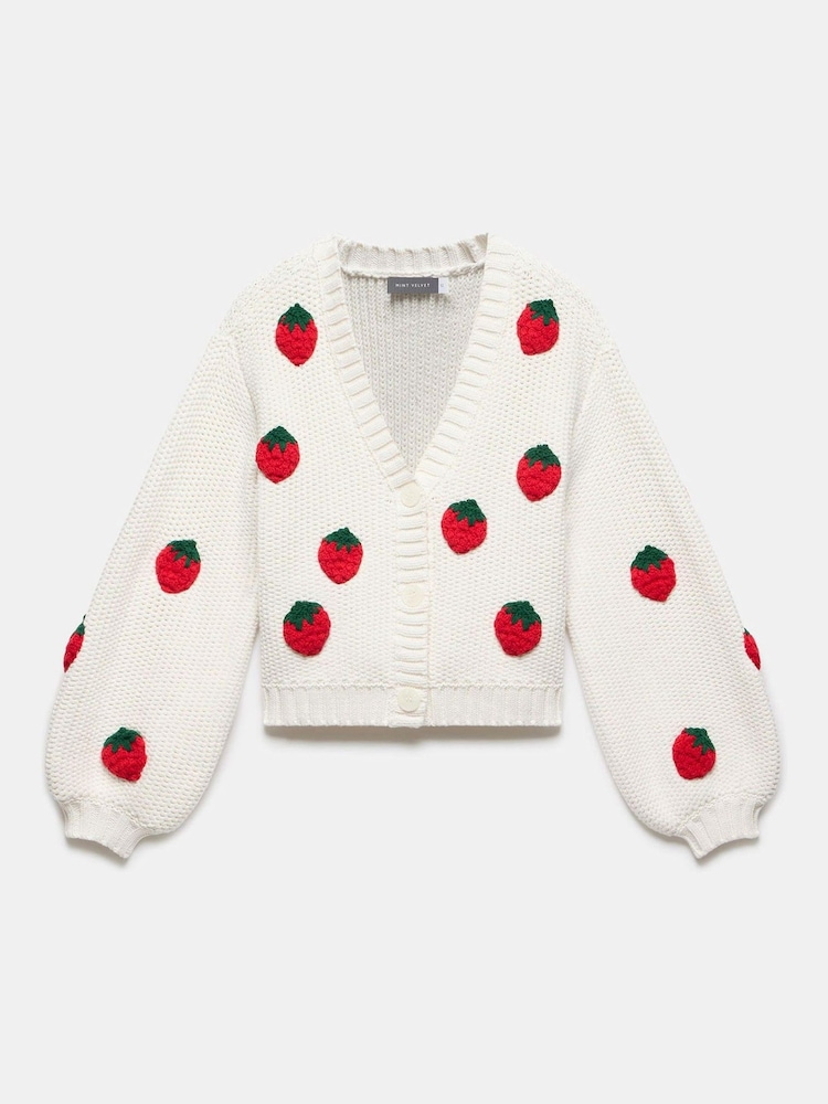 Mint Velvet White Strawberry Knit Cardigan - Image 7 of 8