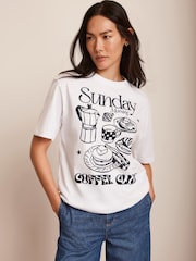 Mint Velvet Oversized Sunday Coffee Club 100% Cotton T-Shirt - Imagen 2 de 8