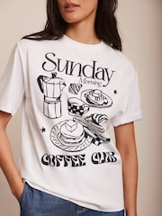 Mint Velvet Oversized Sunday Coffee Club 100% Cotton T-Shirt - Imagen 3 de 8