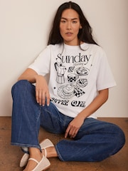 Mint Velvet Oversized Sunday Coffee Club 100% Cotton T-Shirt - Imagen 5 de 8