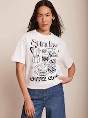 Mint Velvet Oversized Sunday Coffee Club 100% Cotton T-Shirt - Imagen 6 de 8