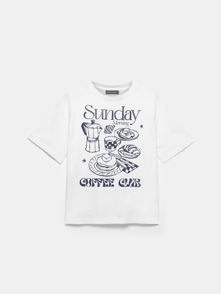 Mint Velvet Oversized Sunday Coffee Club 100% Cotton T-Shirt - Imagen 8 de 8