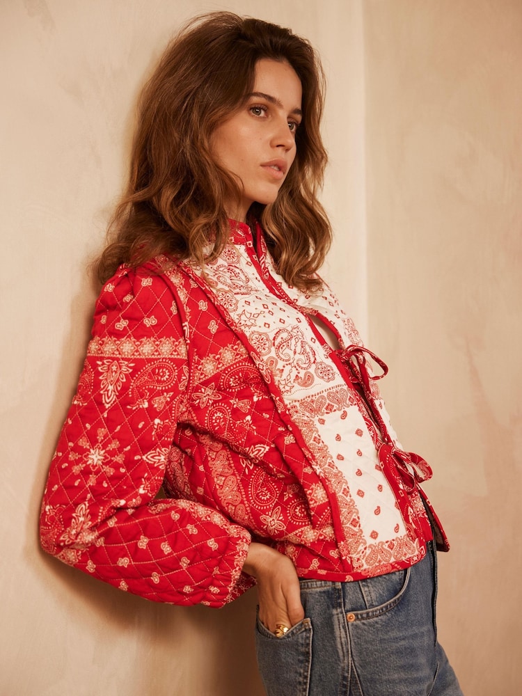 Mint Velvet Red Printed Quilt Jacket - Image 3 of 8