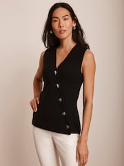Mint Velvet Black Asymmetric Knit Waistcoat - Image 1 of 8