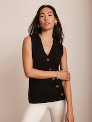 Mint Velvet Black Asymmetric Knit Waistcoat - Image 2 of 8