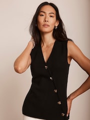 Mint Velvet Black Asymmetric Knit Waistcoat - Image 4 of 8