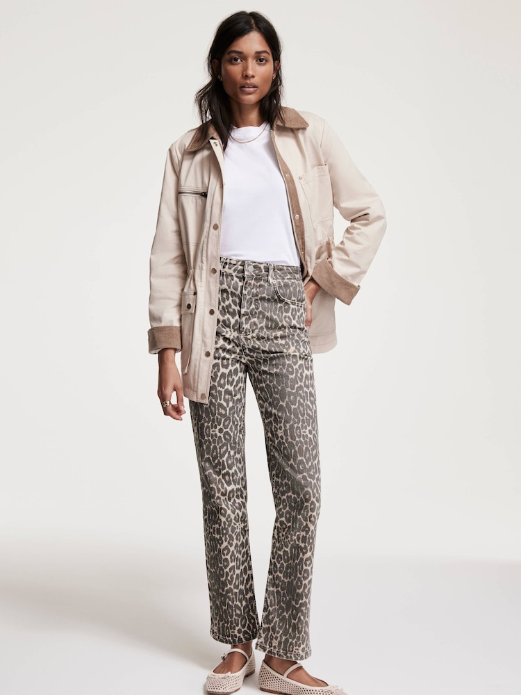 Mint Velvet Cream Leopard Print Slim Jeans - Image 1 of 7