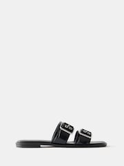 Mint Velvet Black Buckle Flat Sandals - Image 1 of 4