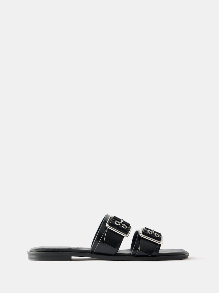 Mint Velvet Black Buckle Flat Sandals - Image 1 of 4 Mint Velvet Black Buckle Flat Sandals - Image 1 of 4
