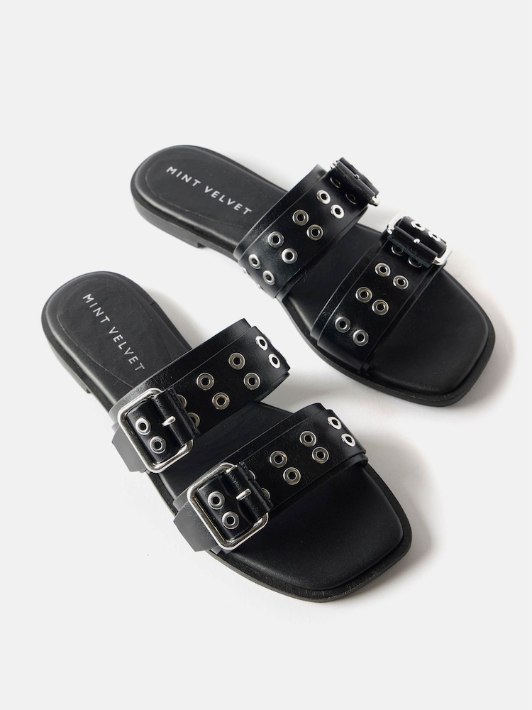 Mint Velvet Black Buckle Flat Sandals - Image 2 of 4 Mint Velvet Black Buckle Flat Sandals - Image 2 of 4