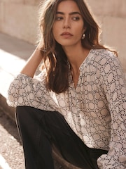Mint Velvet Cream Geometric Print Blouse - Image 2 of 8