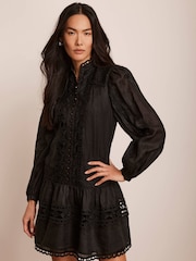 Mint Velvet Black Lace Detail Mini Dress - Image 1 of 8