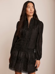 Mint Velvet Black Lace Detail Mini Dress - Image 3 of 8