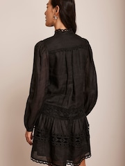 Mint Velvet Black Lace Detail Mini Dress - Image 4 of 8