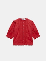 Mint Velvet Red 100% Cotton Ruffle Trim Top - Image 6 of 7